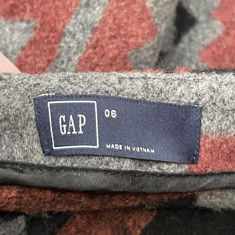 Gap Skirt Womens 6 Multicolor Red Black Wool Short Geometric Aztec Southwest